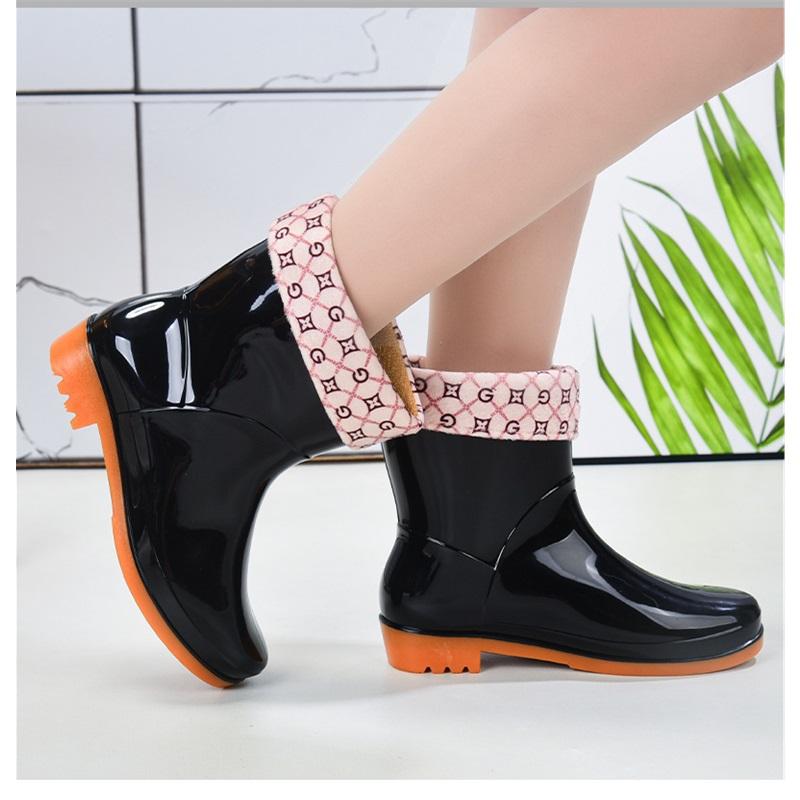 Women Mid Calf Rain Boots Waterproof PVC Shoes Non-slip Rubber Sole