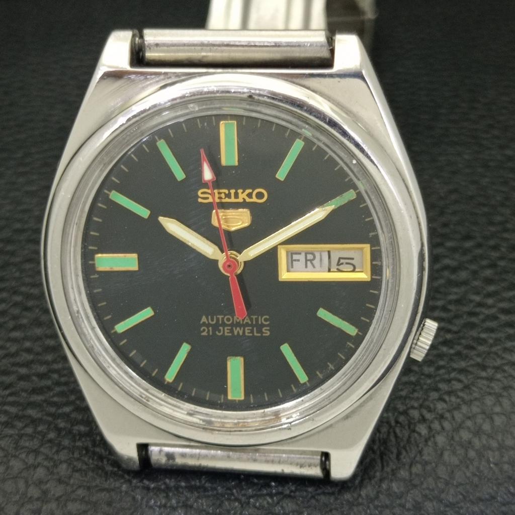 GENUINE VINTAGE SEIKO 5 AUTOMATIC 7019A JAPAN MENS BLACK DIAL WATCH a701903-5 R207-a701903