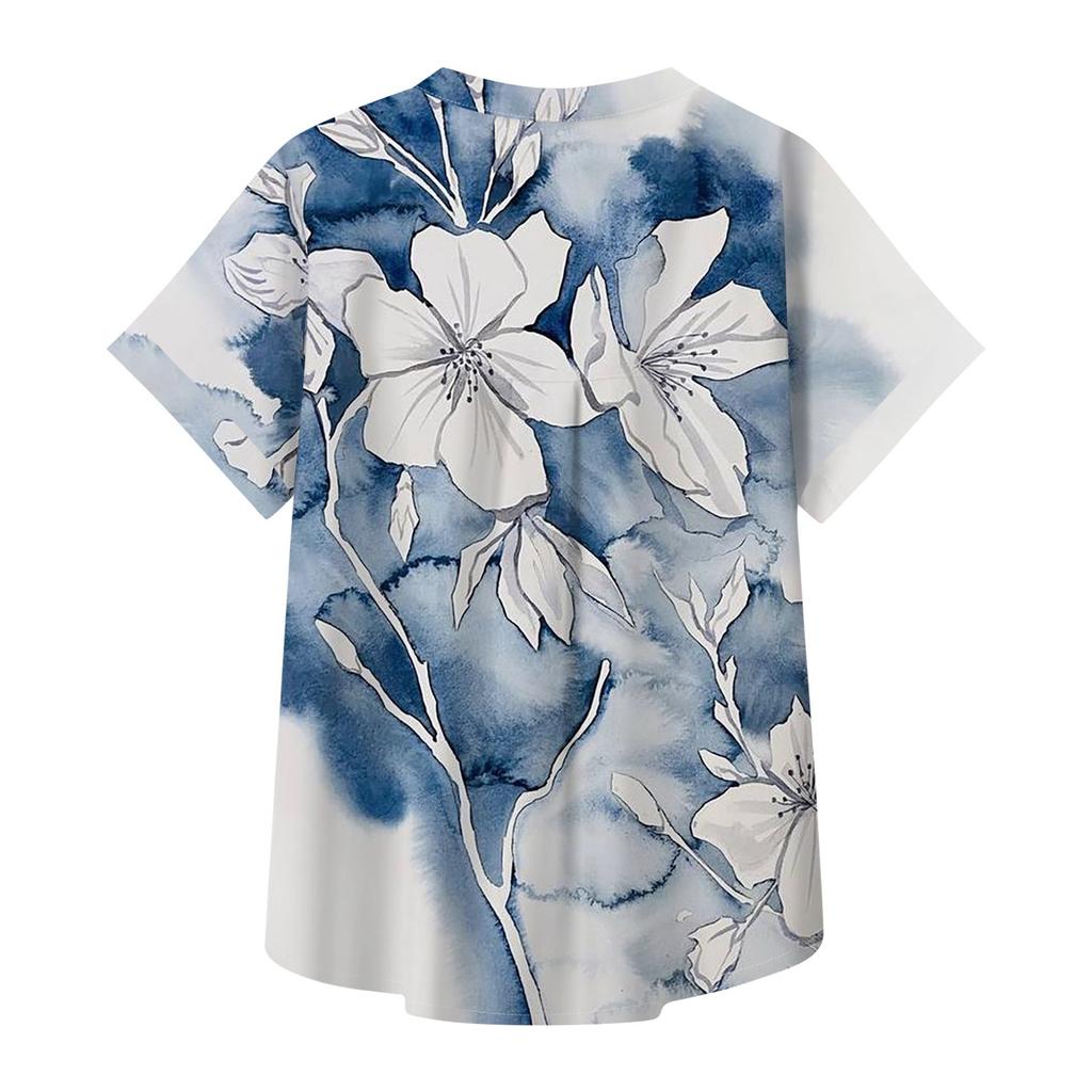 Damkortärmad skjorta, vardagsmode tryckt knapptopp, kofta med bröstficka