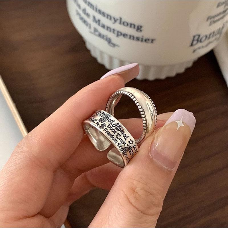 Korean Retro Distressed Letter Ring for Women, Niche Design, Adjustable Index Finger Ring