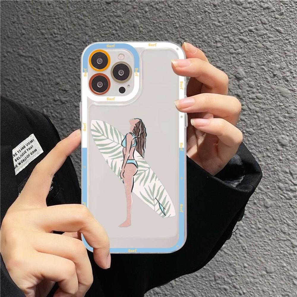 Beach surf girl Phone Case For iPhone 15 11 12 13 14 Mini Pro Max XR X XS TPU Clear Case