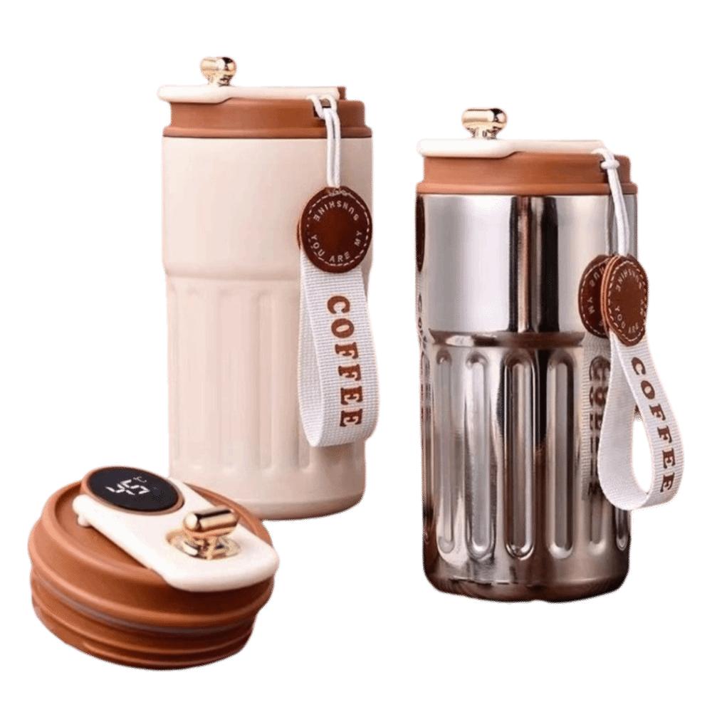 Stainless Steel Thermal Coffee Cup Digital Display 450ml Carrying Water Cup Delicate Double-layer Insulation Cup for Students
