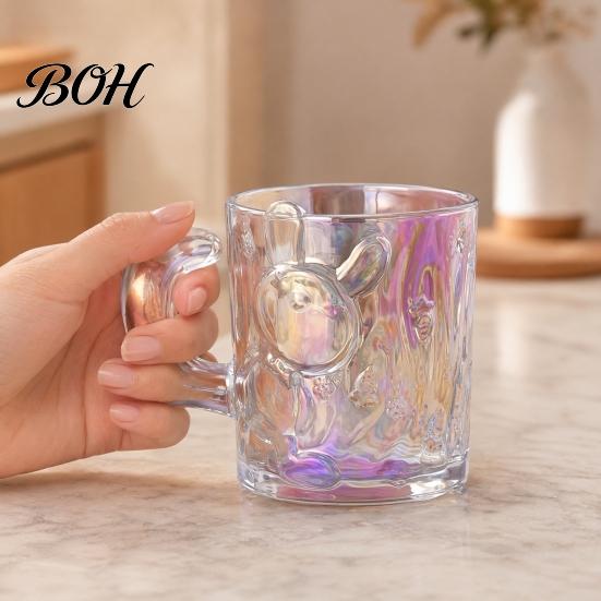Milk Drinking Glass Cute Cat Mug, Clear Coffee Cup with Handle, Funny Hot Water Safe Glassware for Tea, Milk, Coffee, Gifts Women, Lovers Animal