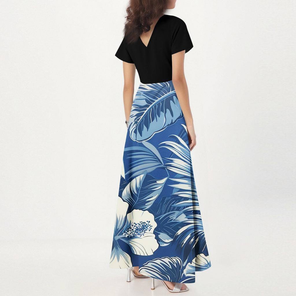 Robe ample décontractée à col en V à manches courtes pour femmes, taille haute, imprimé floral Robe à imprimé floral