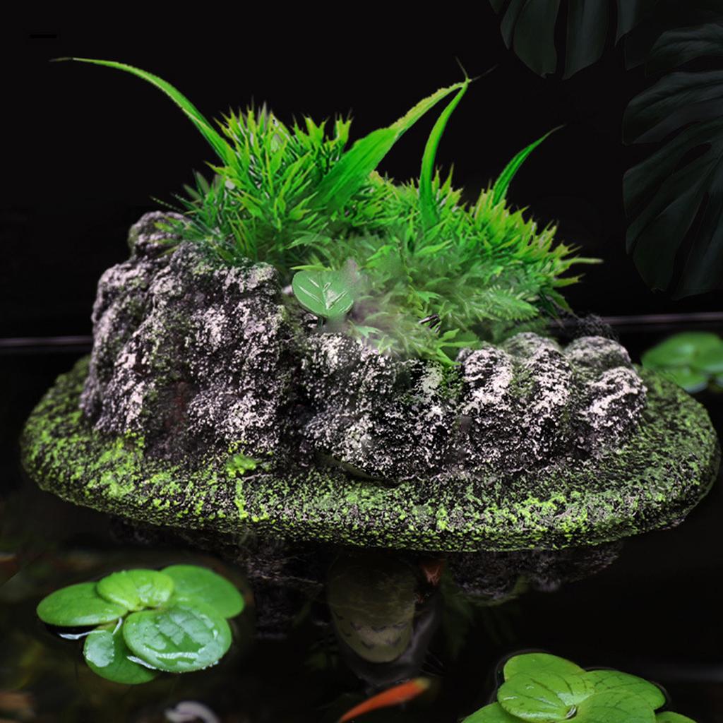 Aquarium Floating Rockery Simulation Realistic Stone Fish Tank Ornament Moss Rock Landscaping Decor Betta Cave Hideout Shelter