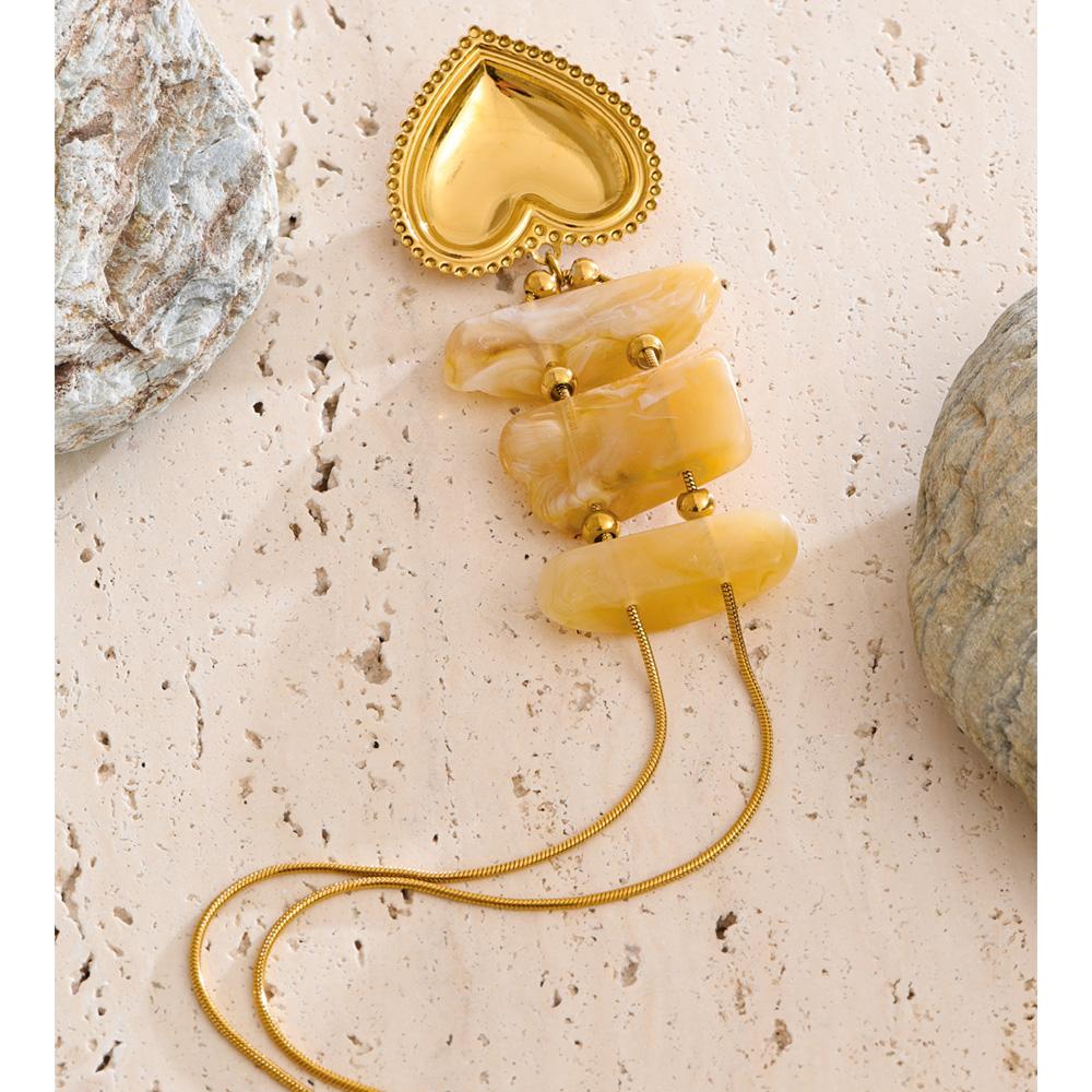 Eetit Exclusive Resin Imitation Stone Rectangle Heart Pendant Necklace Stainless Steel Fashion Statement Jewelry Waterproof