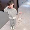 Girls Autumn Waffle Knit Long Sleeve Sweatshirt And Casual Pants Set Trendy Two Piece Outfit For Big Kids