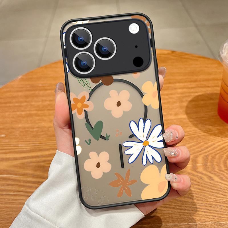 Thin Ring Magnetic For Magsafe Case For iPhone 17 Pro Max Case iPhone 16 15 14 13 Pro Max 17E Daisies Flowers Print Hybrid TPU+PC Matte Cover