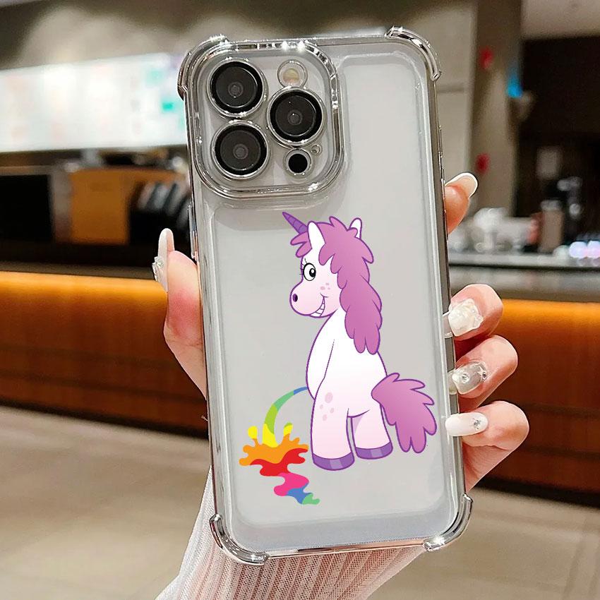 Unicorn with Rainbow Pee Cases For Samsung Galaxy A56 A55 A54 A52 A53 5G A36 A34 A35 A50 A73 A26 A25 A16 A06 Clear Phone Cover