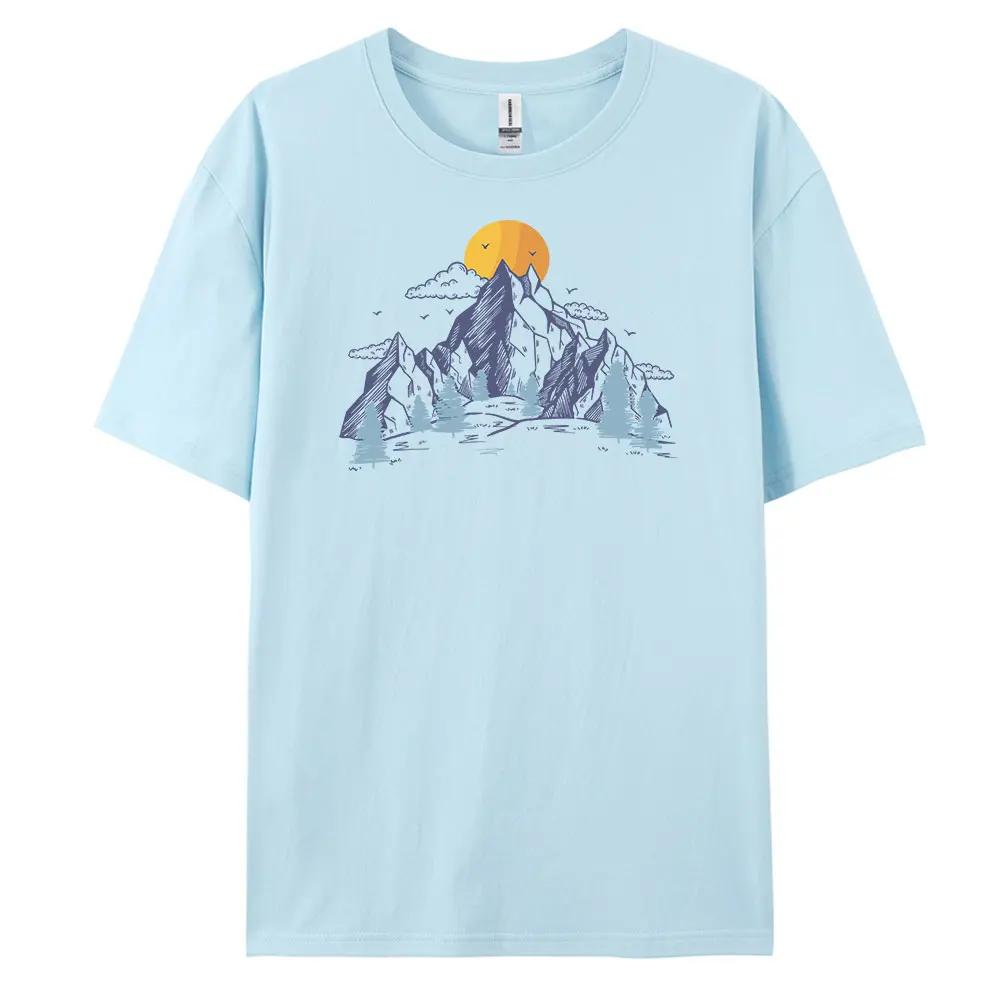 

Мужская повседневная футболка с коротким рукавом Mountain из 100% хлопка, модные футболки с принтом, оверсайз 4XL