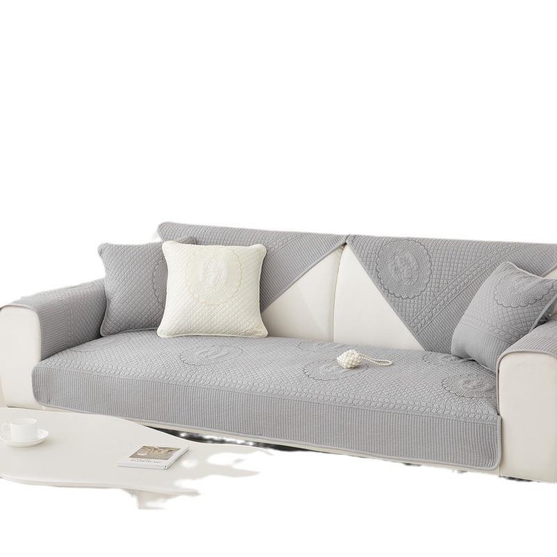 Embroidered Cotton Sofa Cushion, Universal Anti-slip Quilted Cushion for All Seasons, Pure Cotton Simple Sofa Towel, Bay Window Cushion