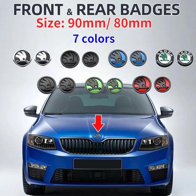 2025 New 2pcs 80mm/90mm 3D Car Emblem Badge Hood Front Rear Trunk Logo For Skoda Fabia 1 2 Octavia A7 RS Superb Rapid Yeti Karoq