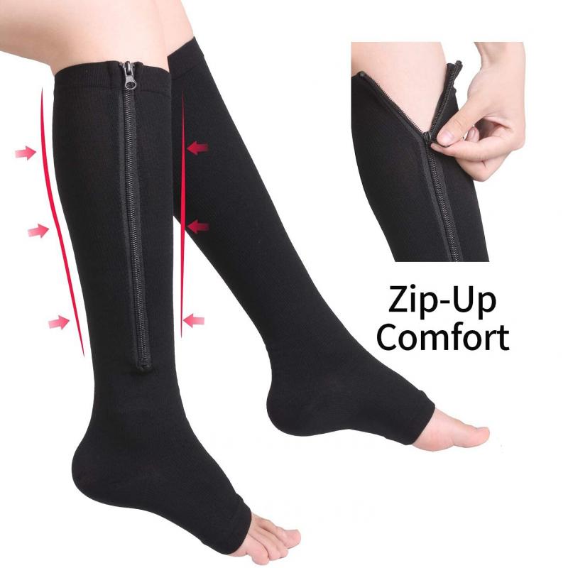 Zipper Compression Socks For Running, Open-Toe Anti-Slip Calf Support Socks With Adjustable Straps For Sports Recovery