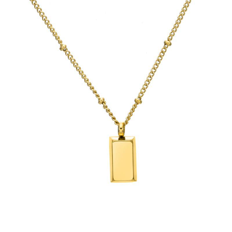 18K Gold-Plated Titanium Steel Necklace: Colorfast Geometric Square Pendant on Internet Celebrity Bead Chain