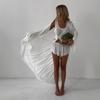 Women's White Three Piece Lounge Set with Long Cardigan, Sleeveless Vest and Shorts