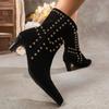 Stivali Autunnali da Donna con Borchie Tacco Alto Donna Camoscio 2026 Autunno e Inverno Stivali a Punta con Tacco Alto Scarpe da Donna