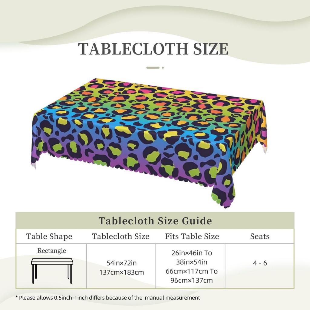 Bright Rainbow Ombre Gradient Leopard Rectangular Tablecloth Waterproof Table Cover for Festival Party Decorations Table Cloth