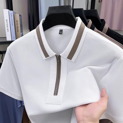 Simple And Atmospheric Splicing Retro Half-Zipper Shirt Medium Men'S Polo Shirt Short-Sleeved Loose