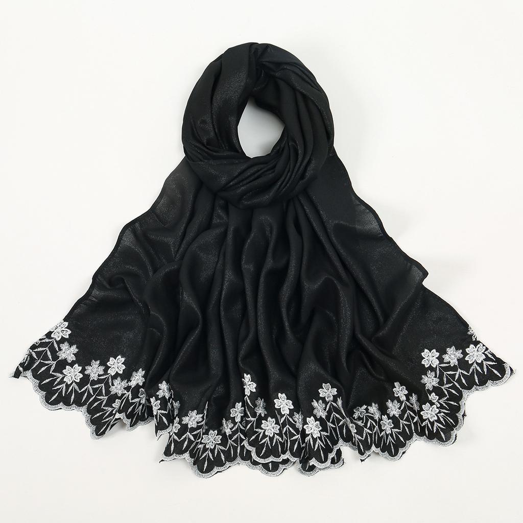 Women Scarf Pearl Embroidery Chiffon Fabric New Style Fashion Soft Middle East Long Scarf Multi Color Scarf