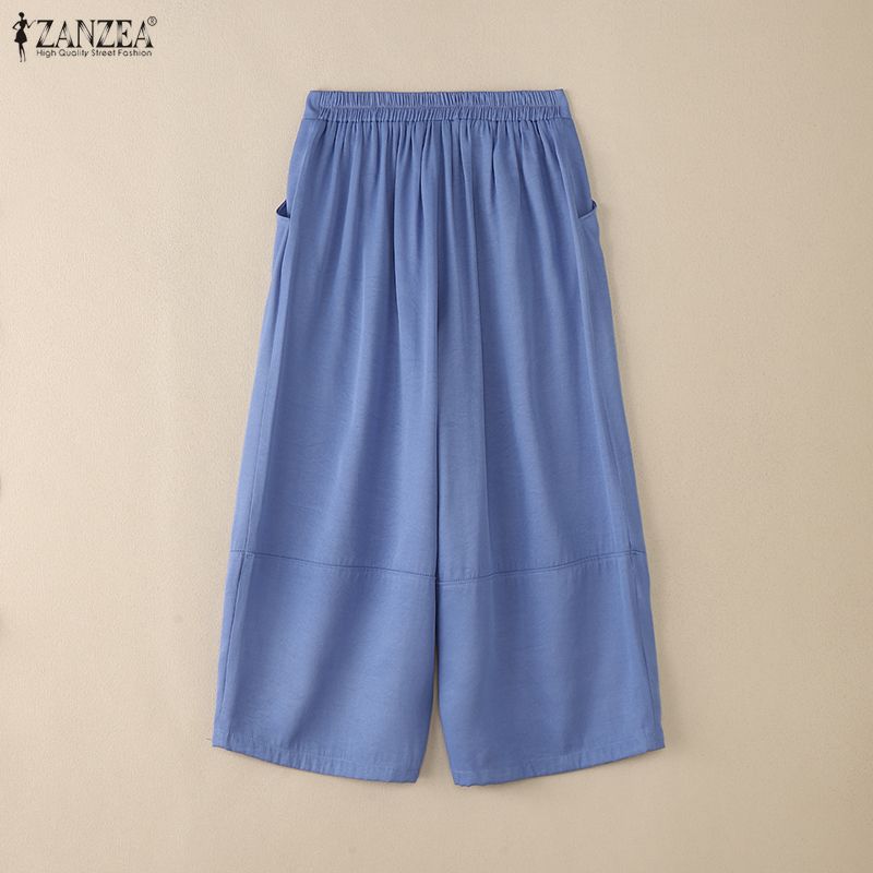 ZANZEA Women Casual Elastic Waist Loose Cropped Pants