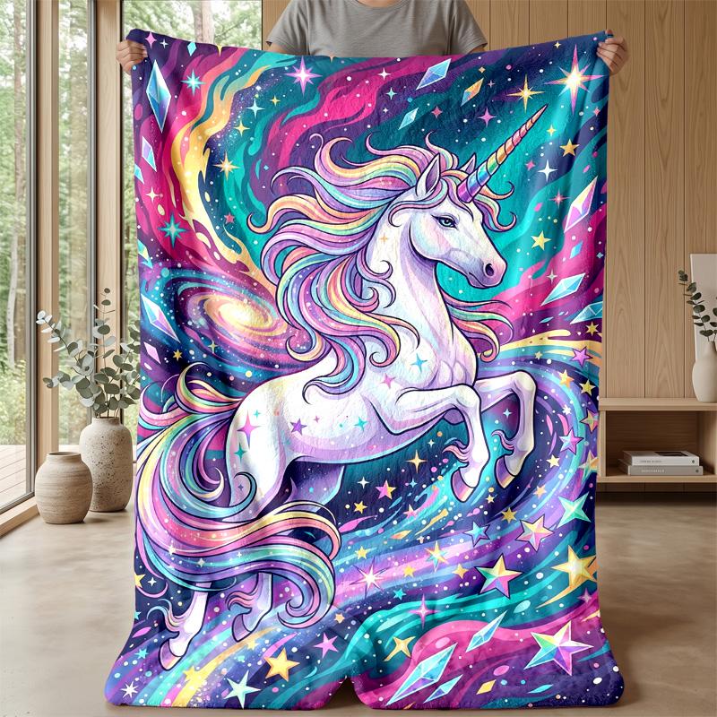 Magical Unicorn Theme Blanket Lightweight Warm Flannel Blanket Decorative Throw Blanket for Home Decoration