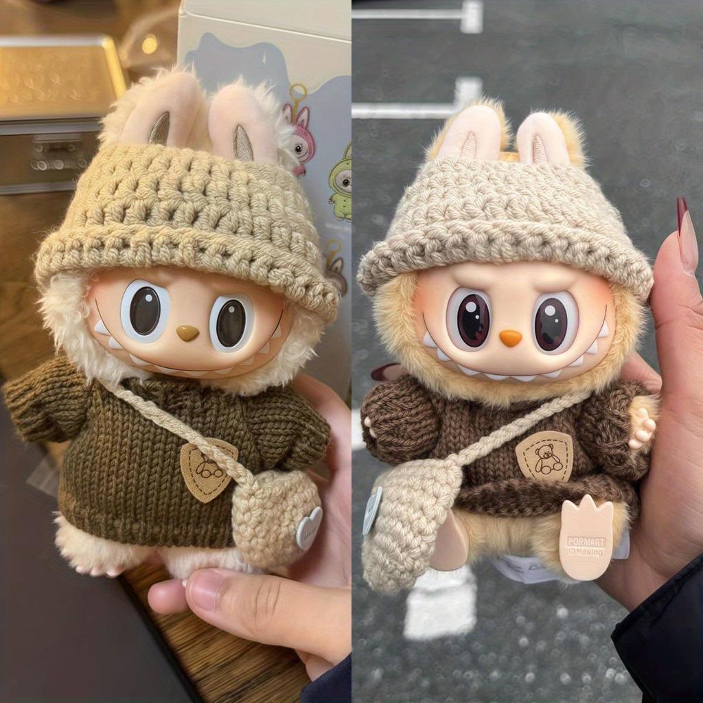 3pcs Handmade Crochet Set for Labubu No Doll Includes Clothes, Bag, Hat Labubu Accessories, Cosplay,