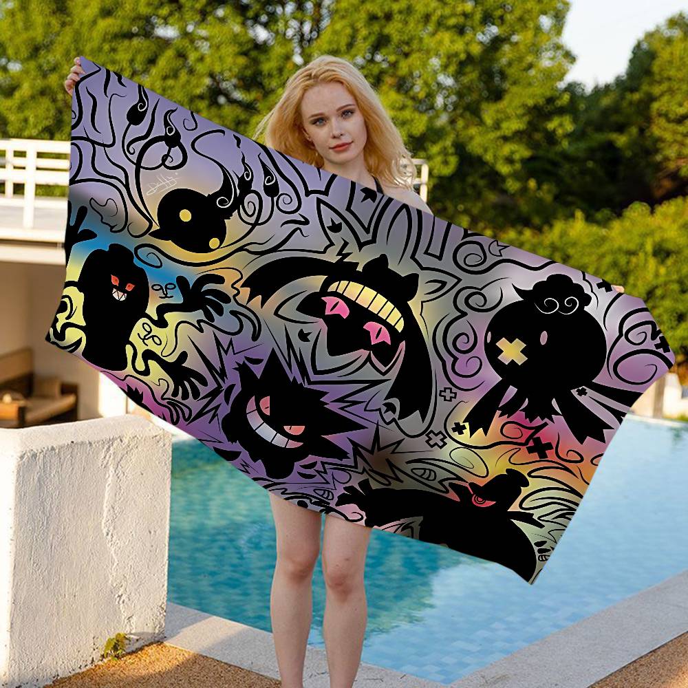 P-Pokemon Gengar Anime Bath Towel Microfiber Soft Water Absorbing Breathable For Girl Kids Decorative Cartoon Beach Towel