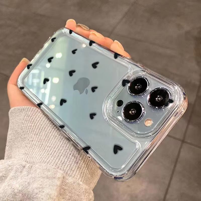 Black Heart Graphic Soft TPU Silicone Transparent Phone Case For iPhone 17 14 13 15 16 Pro Max 16E 12 11 16 Plus 17 Air Cover