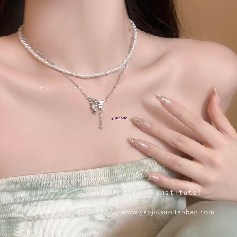 Elegante Perlenquasten-Schmetterlingskette - 2025 Leichter Luxus Schlüsselbeinchoker für Frauen