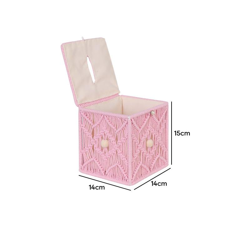2026 Woven Paper Drawer Box Desktop Creative Cotton Rope Woven Tissue Box Nordic Home Daily Storage Storage Box wooden beads square paper box 14*14*15cm