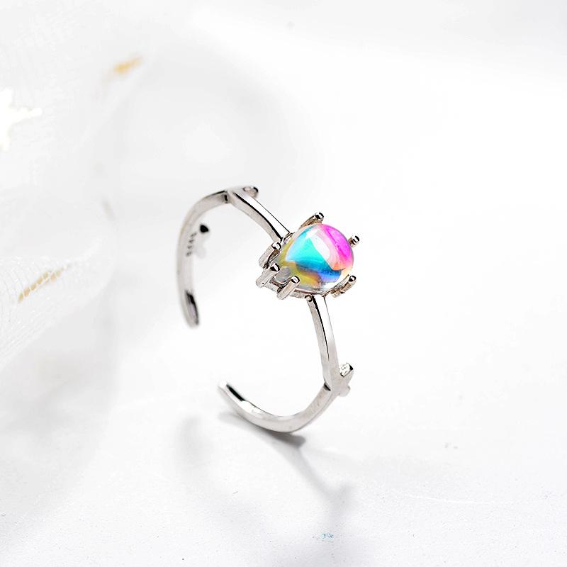 Korean Gradient Moonstone Reindeer Ring - Adjustable Women's Christmas Accessory