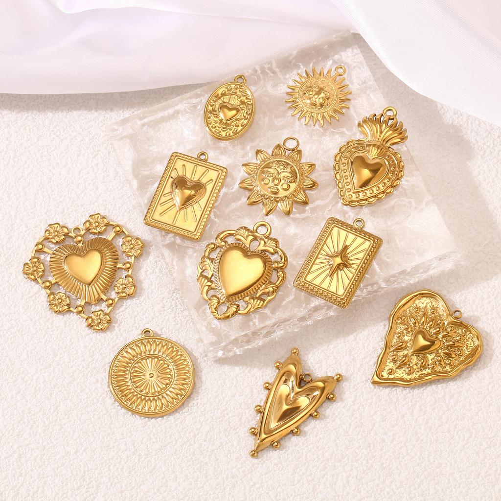 3Pcs Large Heart/Sun Face/Flower Charms Stainless Steel Rectangle Big Pendants for Jewelry Connector DIY Necklace Jewelry Making