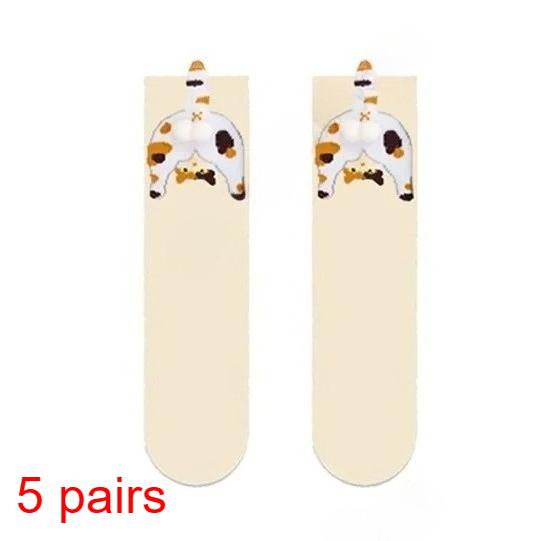 Couple Cat Egg Socks 3D Funny Mid Tube Winter Warm Matching Wear for Lovers Halloween Christmas Gift Cozy Novelty Style