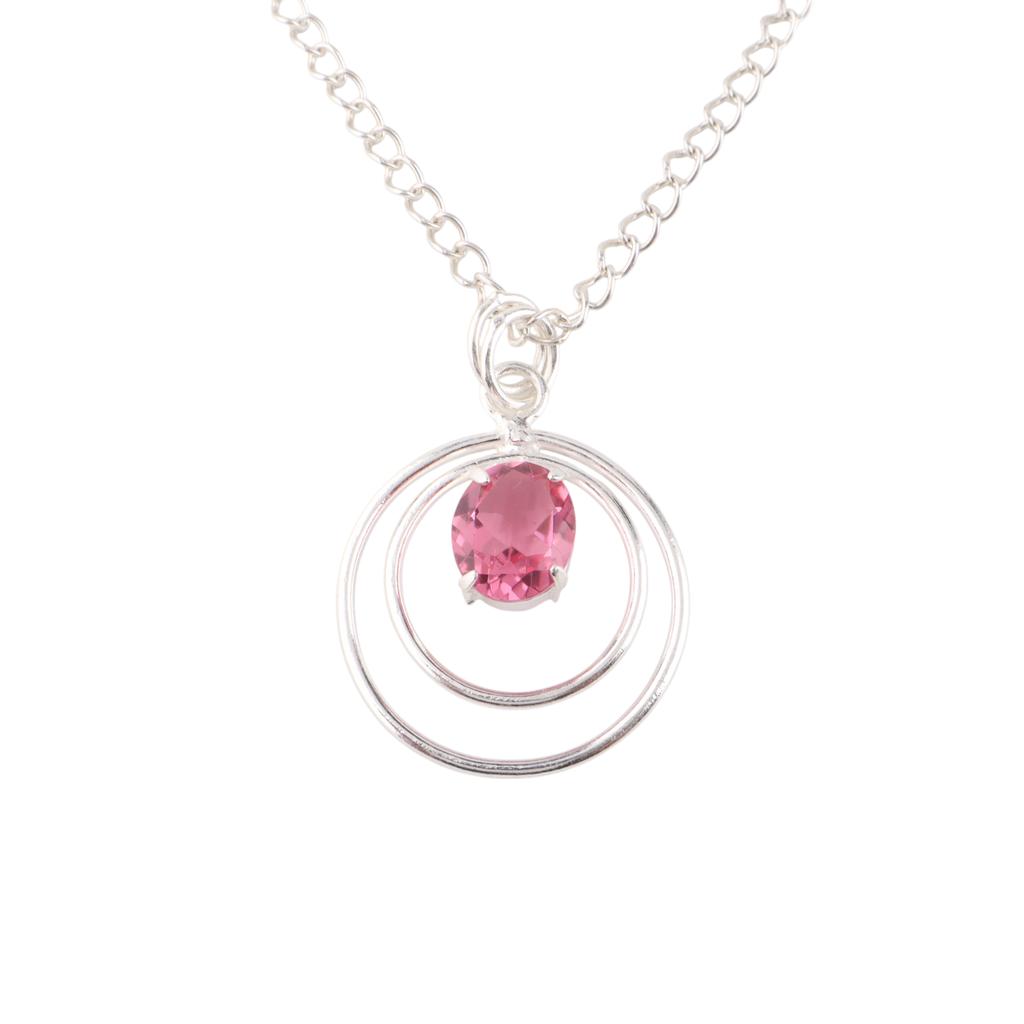 Pietra Preziosa Tormalina Rosa Argento Sterling 925 Gioiello Regalo di Matrimonio Ciondolo 1,65" PP-61-9