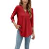 T-shirt da Donna Scollo a V Manica 3/4 Vestibilità Larga Traspirante T-shirt Colore Solido Pieghe Top di Media Lunghezza per Uso Quotidiano