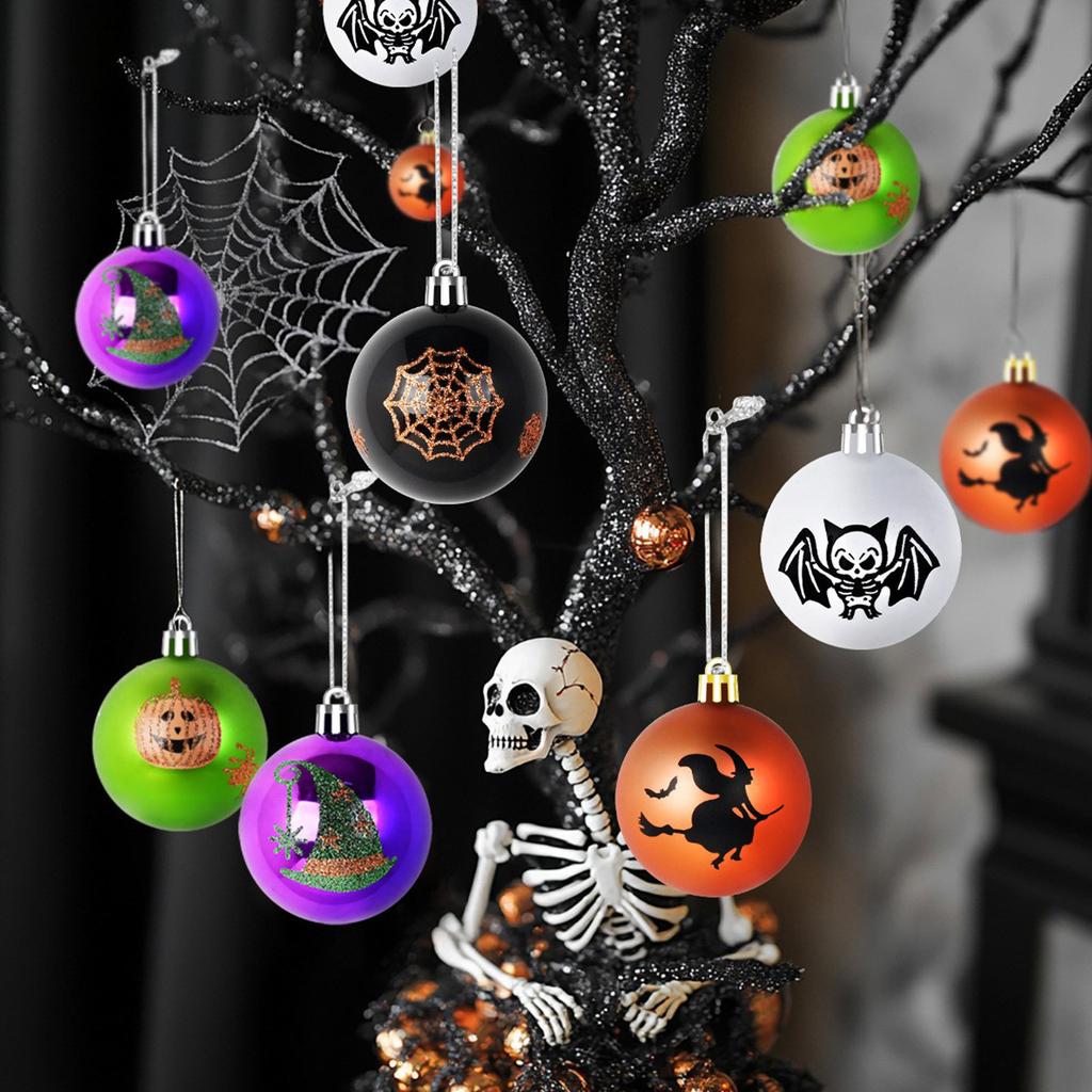 Dark Skeleton Ball Set 6cm Halloween Party Tree Hanging Porch Decoration Painted Plated Ball Hanging,halloween Indoor Decor,halloween Decorations,