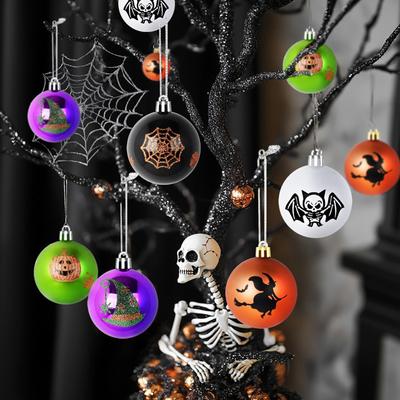 Halloween Painted Electroplated Spooky Balls 6cm 16pcs Dark Skeleton Pumpkin Ball Decoration Set Tree Hanging Party Decor