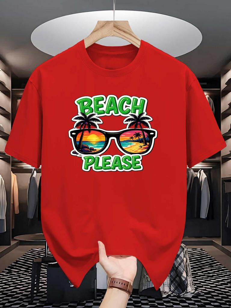 Unisex Cotton Tee Beach Vacation Sunglasses Graphic Print Loose Breathable Summer Crew Neck Casual Street T Shirt Unisex Daily Wear