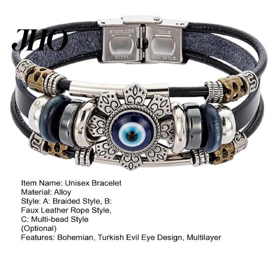 Bransoletka Damska Męska Sztuczna Skóra Bohemian Wielowarstwowa Koraliki Vintage Geometryczna Dekoracyjna Prezent Unisex Turecki Amulet Oko Przeciw Złu Biżuteria do Codziennego Życia Manżeta