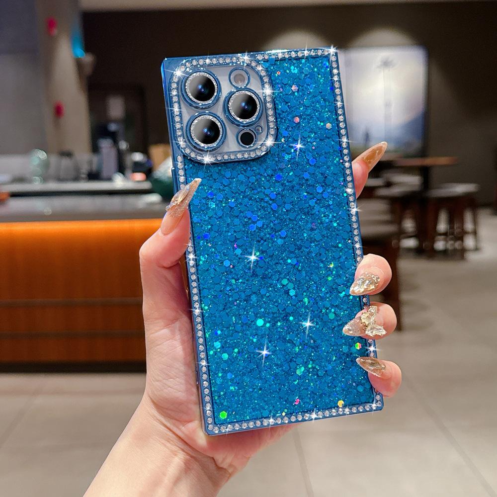 Epoxy mobile phone case with side drill glitter is suitable for Apple 17promax square iPhone16 new 15.