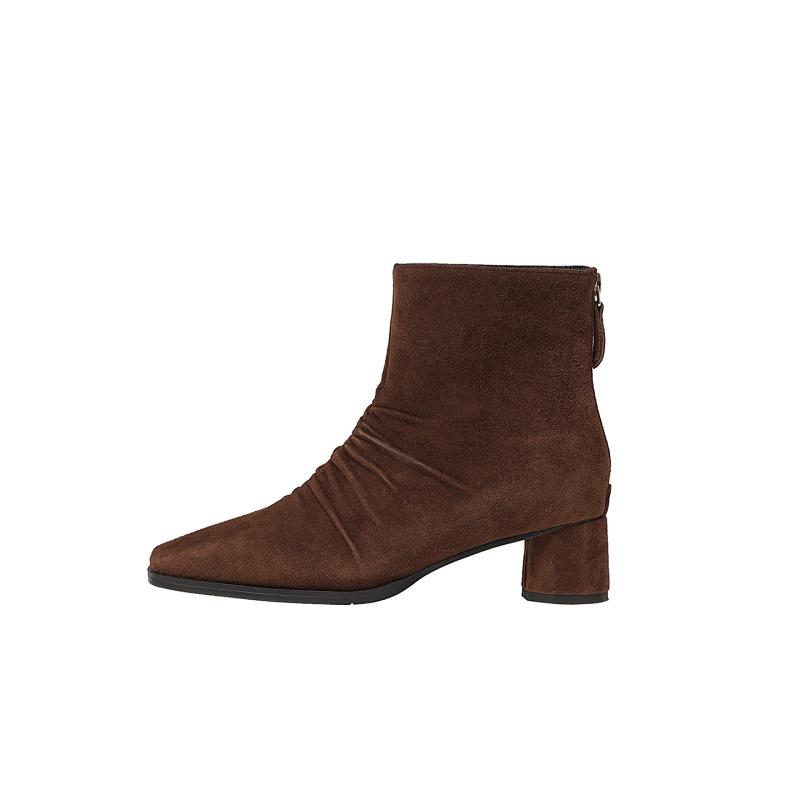 Fashion 2025 Winter Women Shoes Genuine Leather Women Boots Mid-calf Modern Boots Women Solid Med Heel Boots Ladies Shoes Pleated