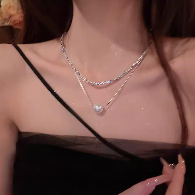 Collier de perles élégant à double couche: Chaîne en argent polyvalente haut de gamme au style de célébrité
