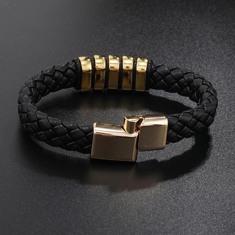 Men PU Leather Bracelet Magnet Buckle Bangle Birthday Gift