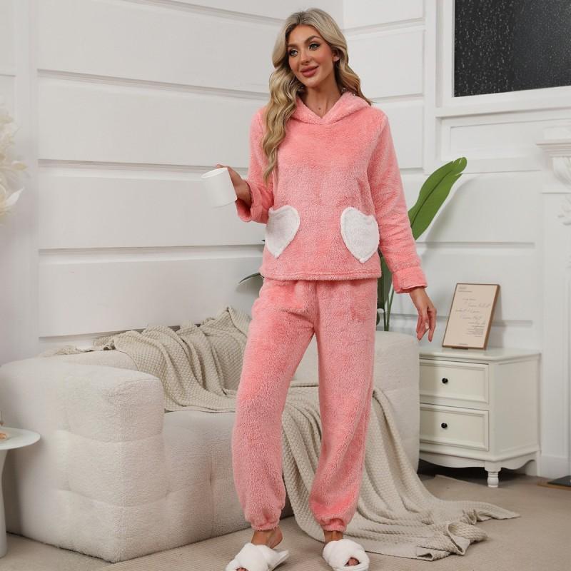 Pink Cute Bunny Ear Pajama Set Young Women - Soft Warm Loungewear Home Outdoor Wear