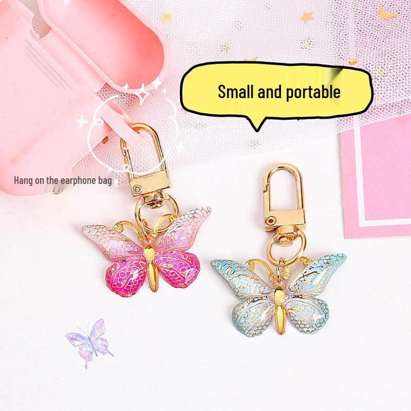 Gradient Butterfly Pendant: Iridescent Keychain Charm for Backpack or Earphone Case.