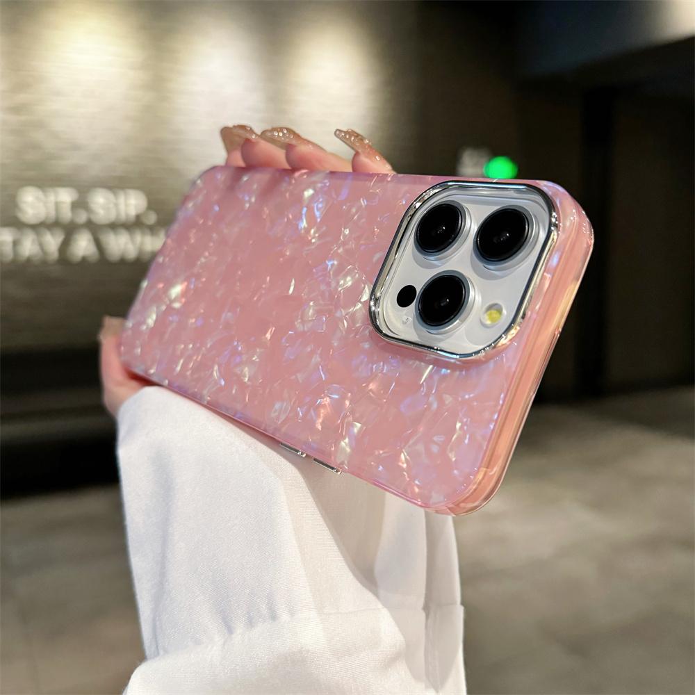 Luxury Aurora Glossy Diamond Shell Pattern Case For iPhone 15 14 13 12 11 Pro Max X XR XS 7 8 Plus SE Laser IMD PC Hard Cover