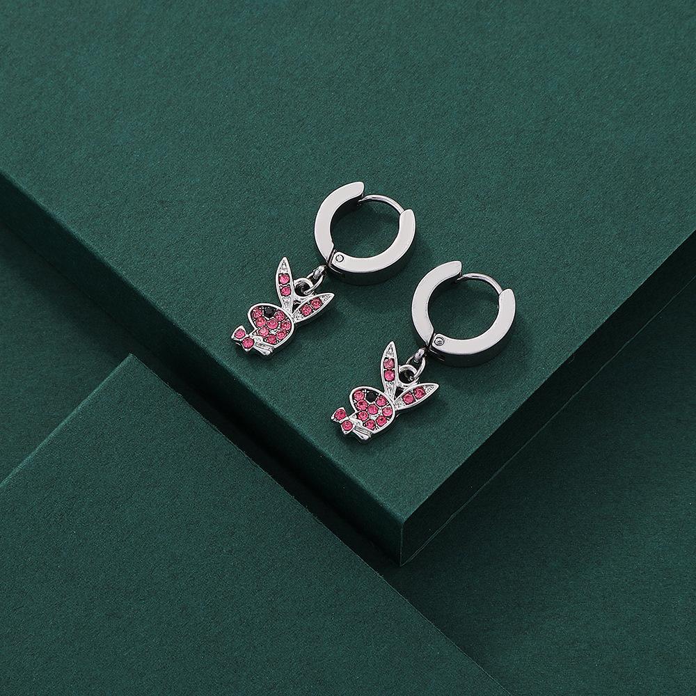 Chic Diamondstudded Rabbit Earrings Trendy Alloy Jewelry Women For