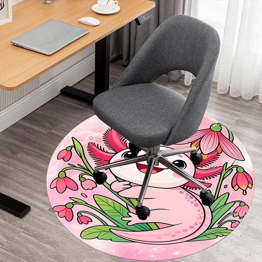 1PC Axolotl Flowers Round Chair mat Area Rug - Non-Slip, Floor Mat for Office, Bedroom, and Indoor Decor -Gift D1127272