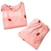 2pcs/Set Women's Coral Velvet Strawberry Padded Thickened Ambient Pajamas Fall and Winter Warm Home Wear Student Pajamas Girls