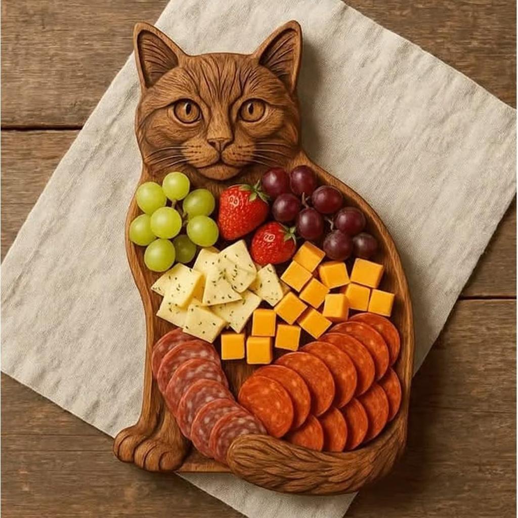 Platter, Animal Design Wood Serving Tray, Novelty Unique Funny Design Platter For Fruit, Snacks, With Tongs And Fork, Gift